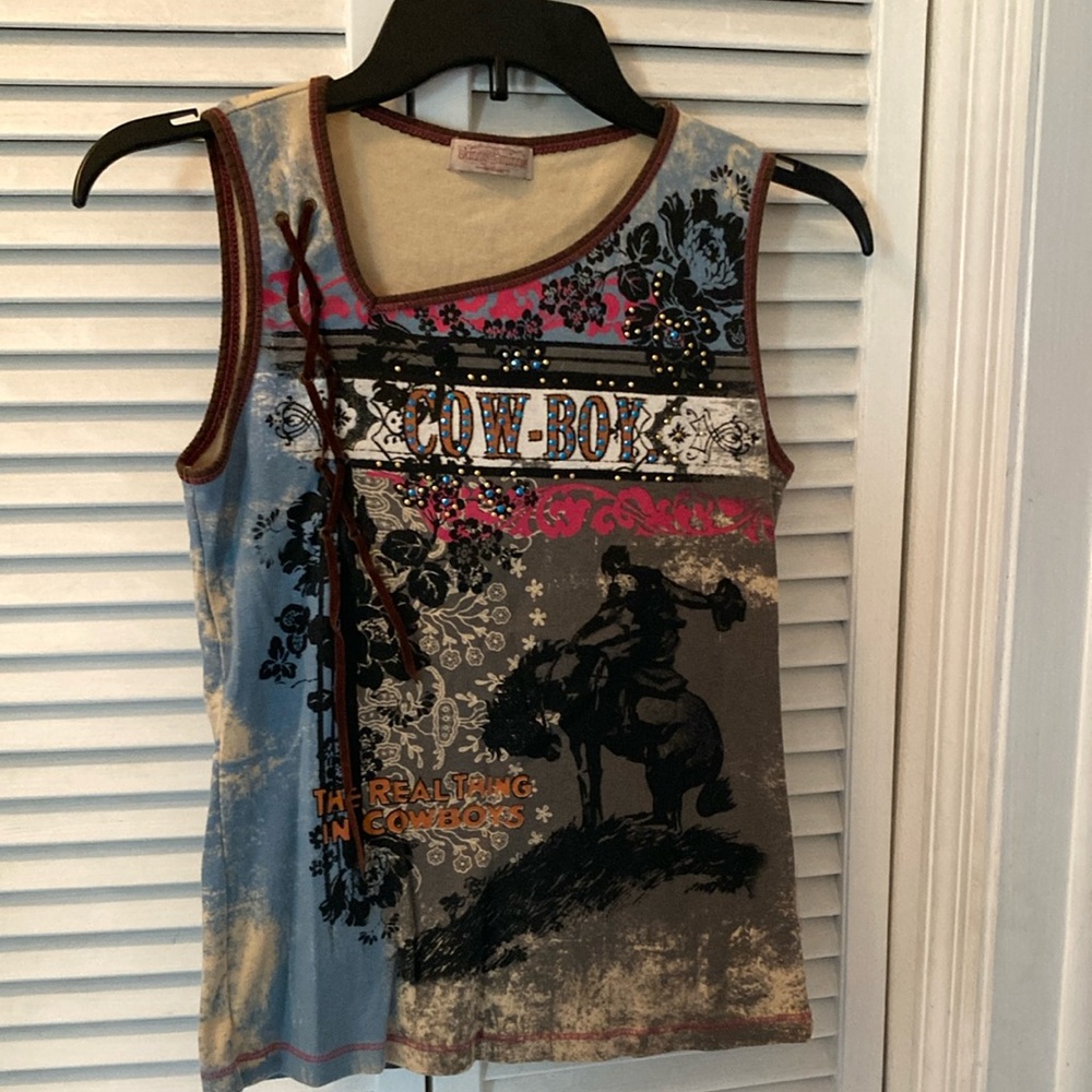 Y2K Skinny Minnie Graphic Cowboy Country Western Tank Top Medium